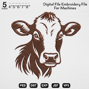 Cow Head Embroidery Design, Farm Cow Machine Embroidery Pattern, Highland Cow Face Embroidery, Rustic Farmhouse Animal Decor
