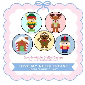 Set of 5 Christmas Littles Needlepoint digital chart