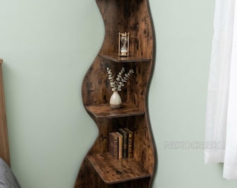 TREE Small Corner Shelf | 5-Tier Wall Corner | Storage Rack for Small Space | Wooden Shelf | Corner Shelf