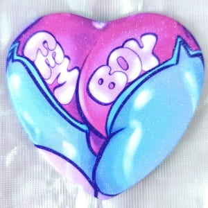 Blue Femboy Booty Shorts Frosted Glitter Heart Button