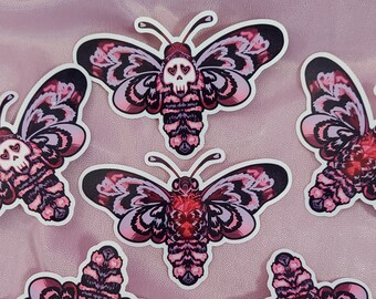 Death's Head Heart Moth Gloss Vinyl Sticker | Pastel Goth Death's Head Moth Sticker | Gothic Valentine's Day Sticker