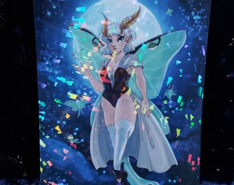 Luna Moth Fairy Holographic 6"x8" Small Print | 6" x 8" Fantasy Print