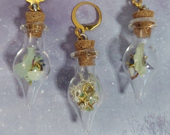 Real Luna Moth Wing Potion Bottle Charms Pendants | Real Luna Moth Wing Potion Bottle Huggie Hoops