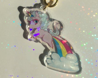 Pan Pride Unicorn Holographic Keychain | Double Sided 2.5" Clear Acrylic Keychain Charm with Star Shaped Carabiner Clasp