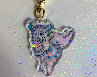 Trans Pride Llama Holographic Keychain | Double Sided 2.5" Clear Acrylic Keychain Charm with Heart Shaped Carabiner Clasp