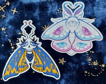 Pride Moth Gloss Vinyl Stickers | Trans and Nonbinary Pride Moth Stickers | Io Moth and Death's Head Moth Pride Stickers