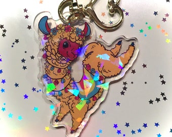 Pan Pride Llama Holographic Keychain | Pansexual Pride Flag | Double Sided 2.5" Clear Acrylic Keychain Charm | Heart Shaped Carabiner Clasp