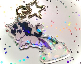 Ace Pride Unicorn Keychain | Asexual Pride Keychain | Double Sided Holographic Keychain with Star Clasp