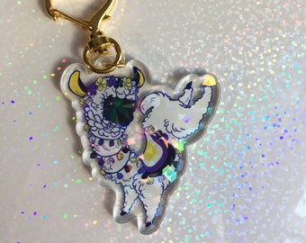 Nonbinary Pride Llama Holographic Keychain | Double Sided 2.5" Clear Acrylic Keychain Charm with Heart Shaped Carabiner Clasp