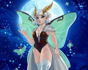 Luna Moth Fairy 12" x 16" Poster Print