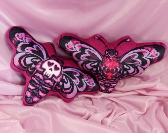 Death's Head Heart Moth Valentine's Shaped Pillow Plush | Pastel Goth Moth Valentine's Gift Decor