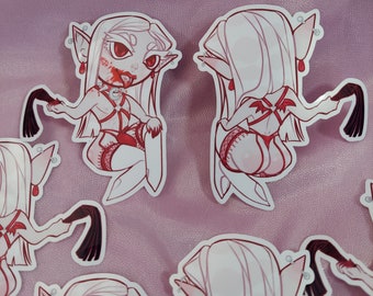Sexy Vampire Elf Pinup Gloss Vinyl Stickers | Original Character Amatus Ossian Character Stickers