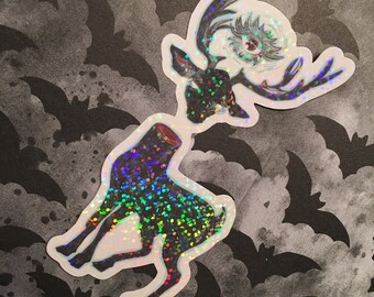 Deer Cryptid Jumbo Holographic Vinyl Sticker | Headless Deer Sticker | Spooky Deer Sticker | Halloween Sticker | Floating Eye Sticker