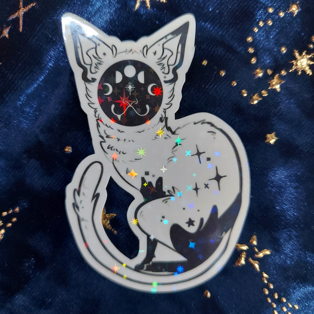 Moon Phase Cat Holographic Sticker - Etsy