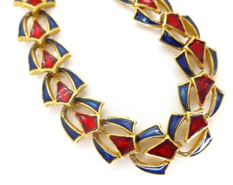Vintage Gold Tone Enamel Collar Necklace