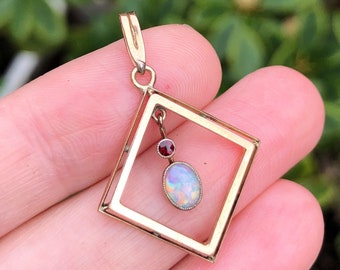 Vintage 9ct Gold Opal & Garnet Pendant