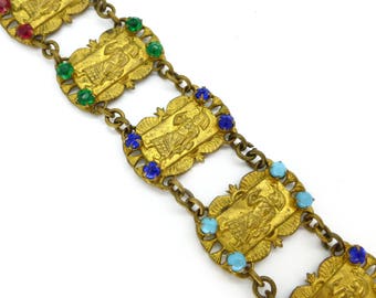 Vintage Art Deco Egyptian Revival Pharaoh Rainbow Glass Bracelet