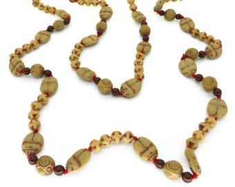 Vintage Art Deco Czech Beige Neiger Scarab Pressed Glass Bead Necklace