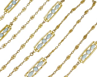 Collar de cadena larga vintage de cristal azul francés vertido