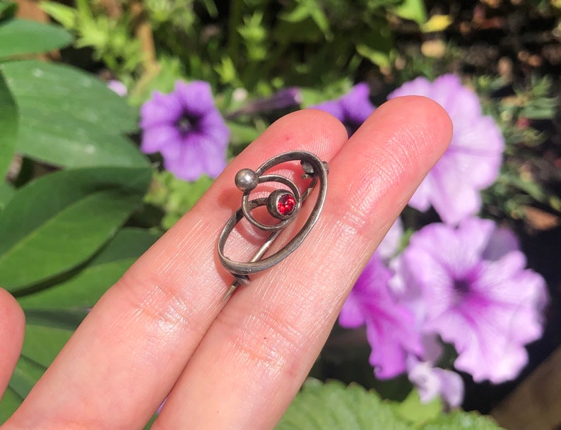 Antique Charles Horner Solid Sterling Silver Pink Paste Brooch