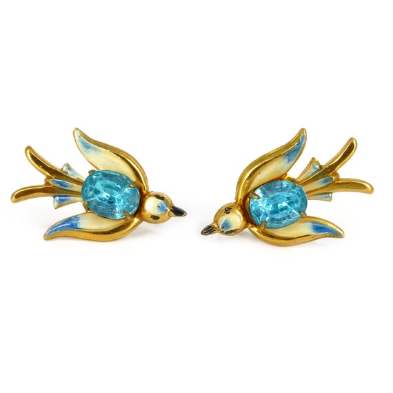 Vintage 1940s Coro Hand Painted Gold & Blue Bird E