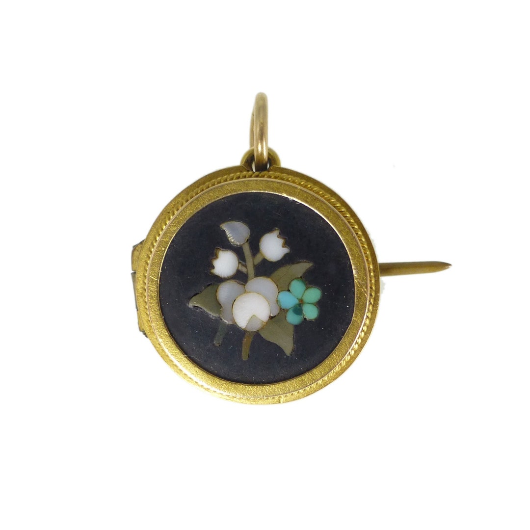 Broche Micromosaïque Fin XIXe – Pierres Dures (pietra Dura), Monture Argent 925, 25x20 Mm – Occasion