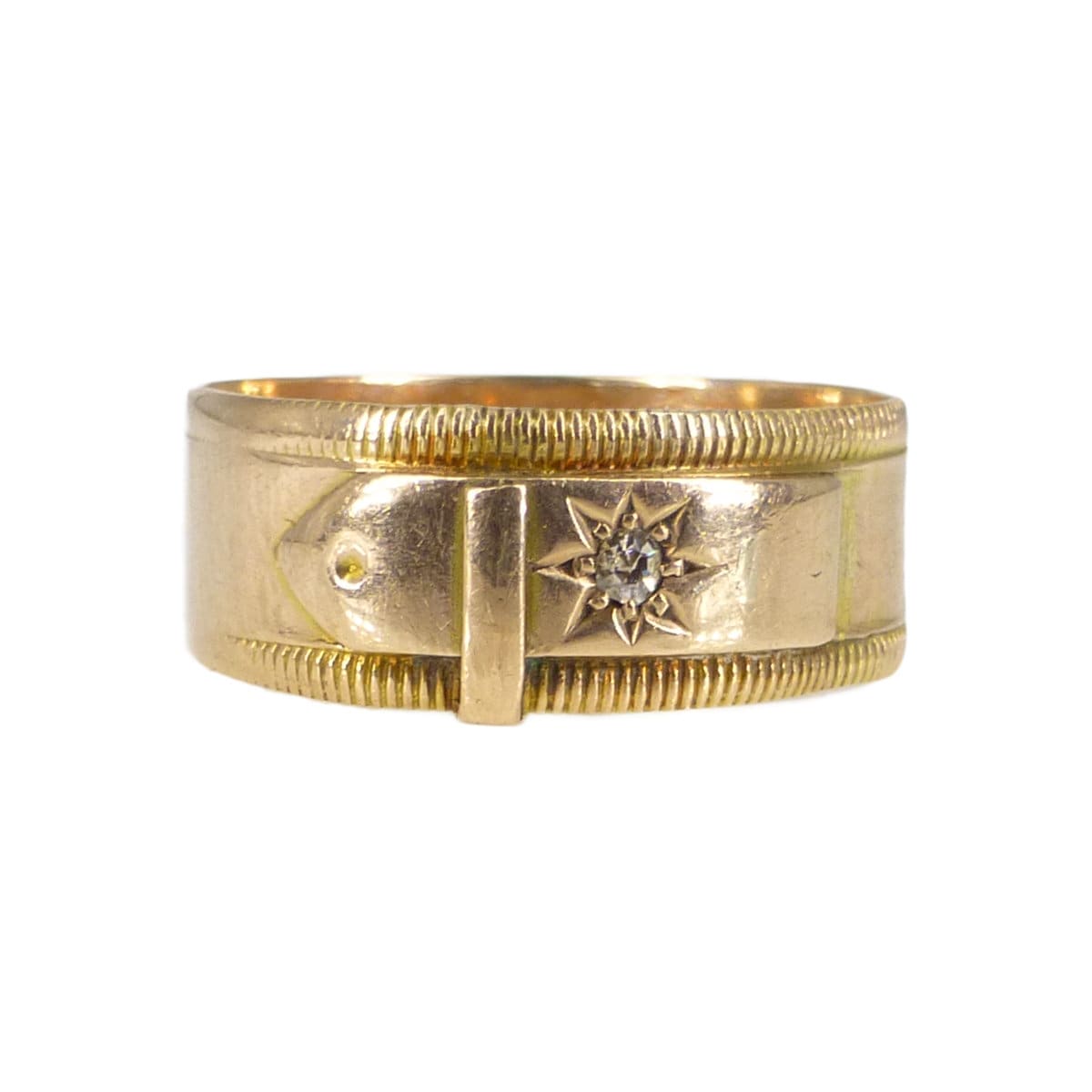 Vintage14k Two-Tone Yellow and White Textured Gold Diamond Belt Buckle Ring  Band - A&V Pawn