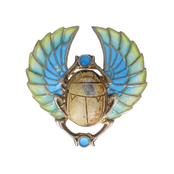 Broche Art Nouveau Insecte Papillon Scarabée - Pâte De Verre Et Strass - Vintage XIXe Siècle - Occasion