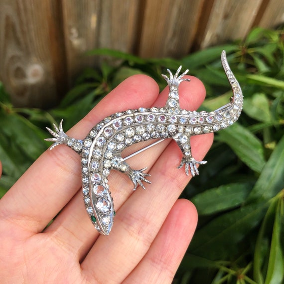 Antique Art Deco Solid Silver Paste Lizard Brooch