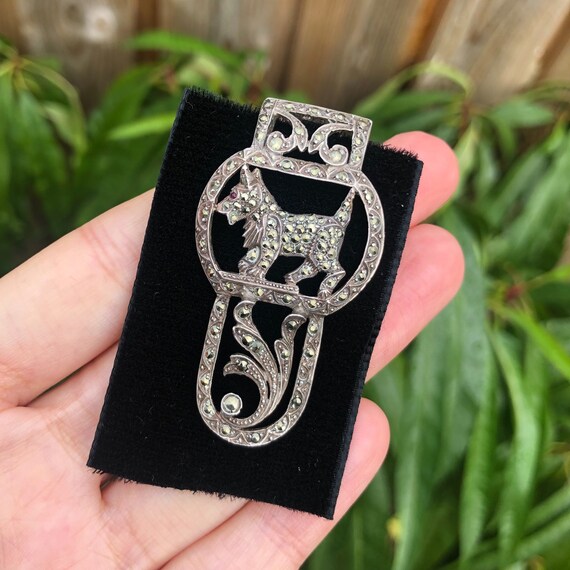 Antique Art Deco Silver Marcasite Scottie Dog Dres