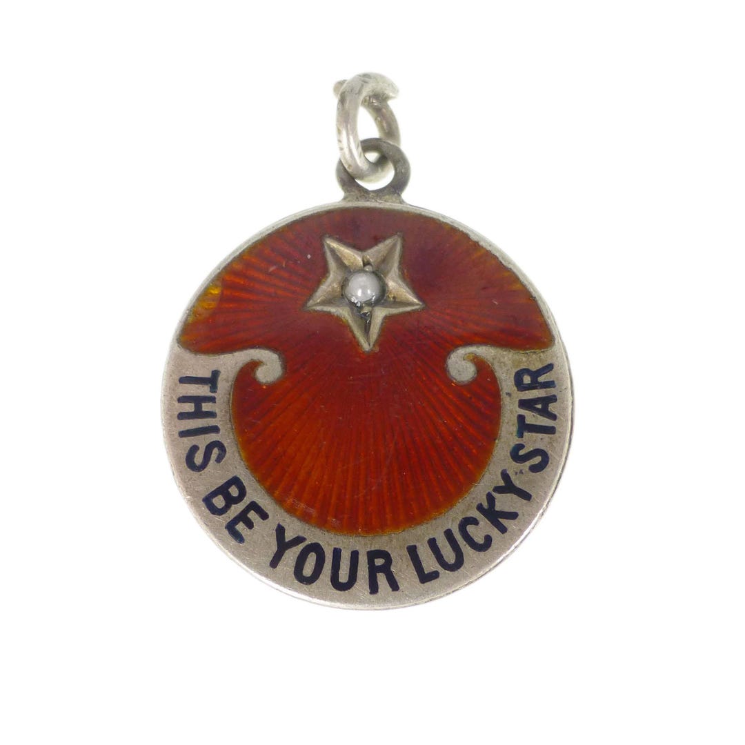 Antique 'this Be Your Lucky Star' Red Enamel Talisman Charm