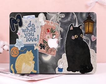 Cute Cats Stars Hard Matte MacBook Case Fits 2026 MacBook Air 13/15,Pro 13/14/15/16,Ret 12/13/15,Neo A18,M4/M5,Custom Laptop Cover