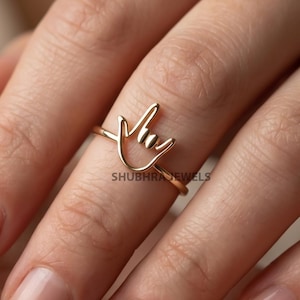 Modern Hand Gesture Ring – 14K Gold Plated Sterling Silver Statement Ring
