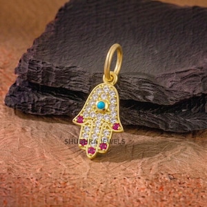 Ruby & Diamond Hamsa Hand Pendant – 925 Silver Figa Connector Jewelry