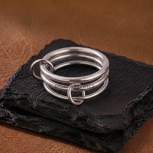 Sterling Silver 3 Set Stackable Rings with Connectors, Handcrafted Intertwined Band Set