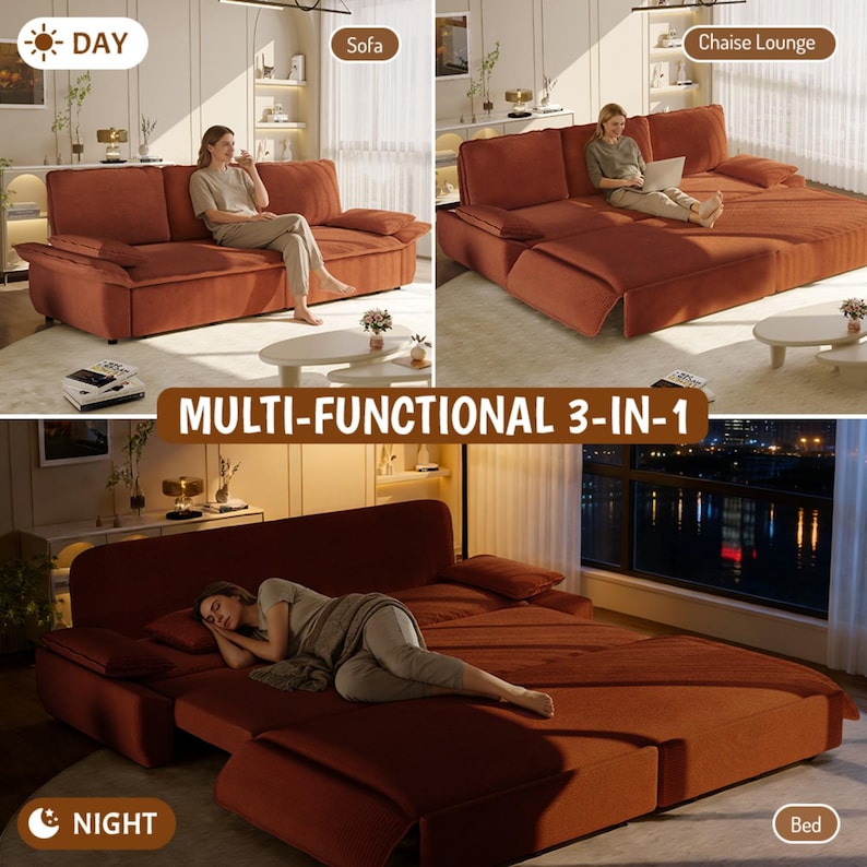 Corduroy 3-in-1 Sofa Bed • Chaise Lounge for Small Spaces image 3