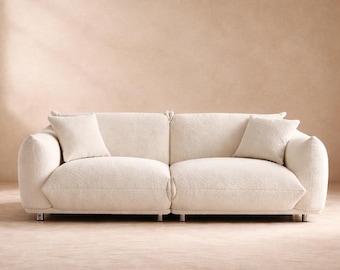 Oversized Boucle Loveseat Sofa, Deep Seat Curved Couch with Pillows