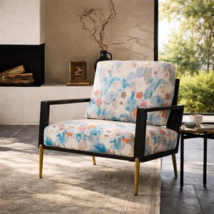 Mid-Century Armchair, Adjustable Backrest 90 to 105 Rubberwood Frame