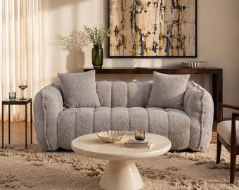 Sillón tipo puf de chenilla de felpa para dos personas, sofá de dos plazas con asiento tipo lounge de espuma de alta resiliencia.