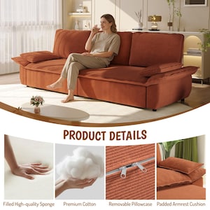 Corduroy 3-in-1 Sofa Bed • Chaise Lounge for Small Spaces image 4