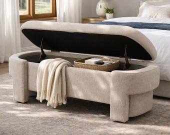 Upholstered Storage Bench, Hidden Ottoman, End of Bed Entryway Seating
