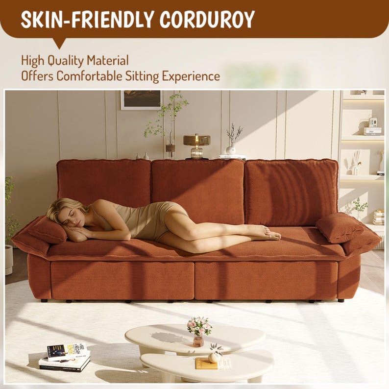 Corduroy 3-in-1 Sofa Bed • Chaise Lounge for Small Spaces image 2