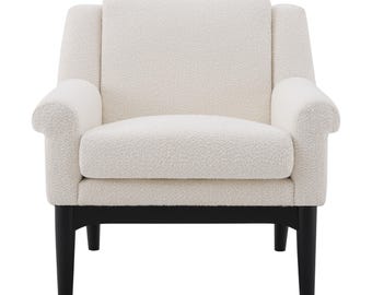 Sillón auxiliar de chenilla, sillón de lectura de estilo moderno de mediados de siglo, patas de madera maciza.