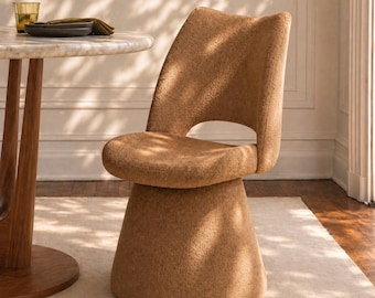 Modern Chenille Swivel Dining Chair, Open Back Accent Seating, 360 Rotating Vanity Chair