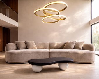 4 Seat Modern Curved Boucle Teddy Sectional Sofa, 114” Cloud Couch, No Assembly Lounge