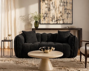 Sillón tipo puf de chenilla de felpa para dos personas, sofá de dos plazas con asiento tipo lounge de espuma de alta resiliencia.