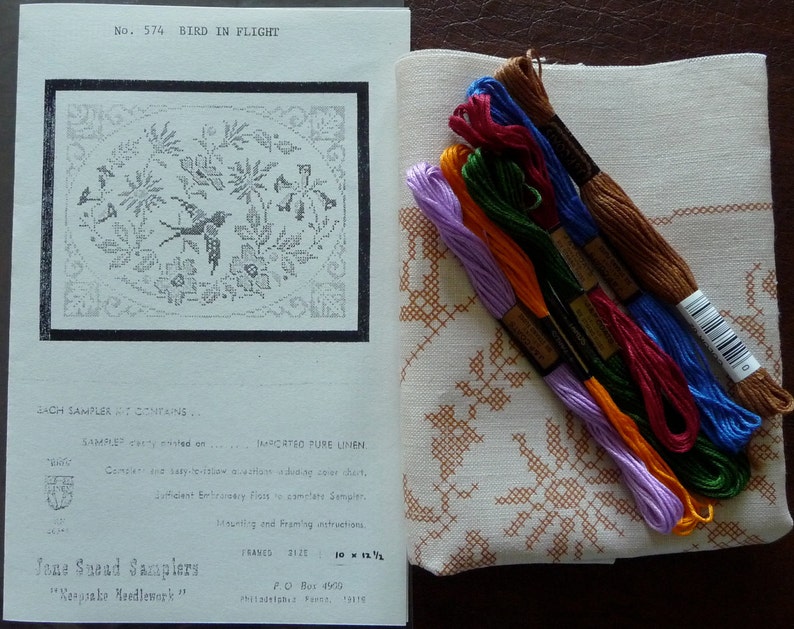 Jane Snead Samplers Vintage Cross Stitch Kit 574 Bird in Flight Sampler image 1
