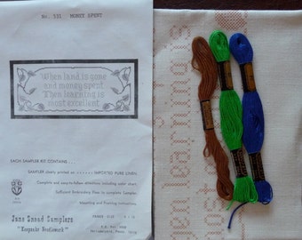 Jane Snead Samplers  531 Money Spent Vintage Cross Stitch Kit