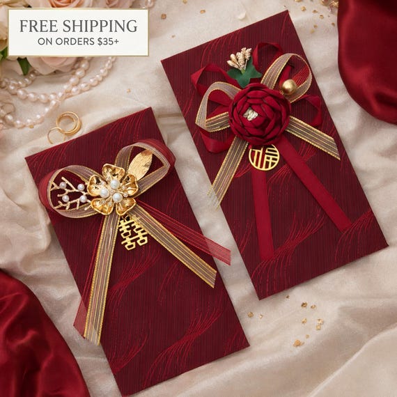 Luxury Wedding Red Envelope, Double Happiness, Lucky Hongbao, Tea Ceremony Gift