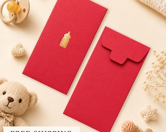 Sobres rojos Hongbao para baby shower, sobres dorados para regalos de biberón, sobres rojos para recién nacidos, celebración de los 100 días, primer cumpleaños, juego de 5